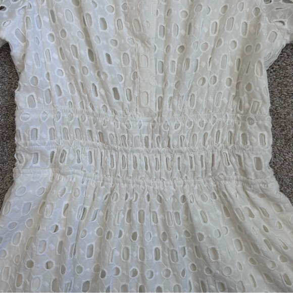 Anthropologie Maeve White Eyelet Puff Sleeve Smocked Waist Mini Dress Size 0 - Picture 9 of 15